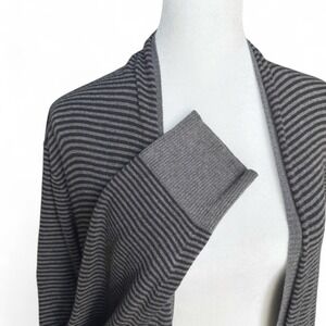 Eileen Fisher Long Line Cardigan Sweater Italian Yarn Black Grey Stripes size XL